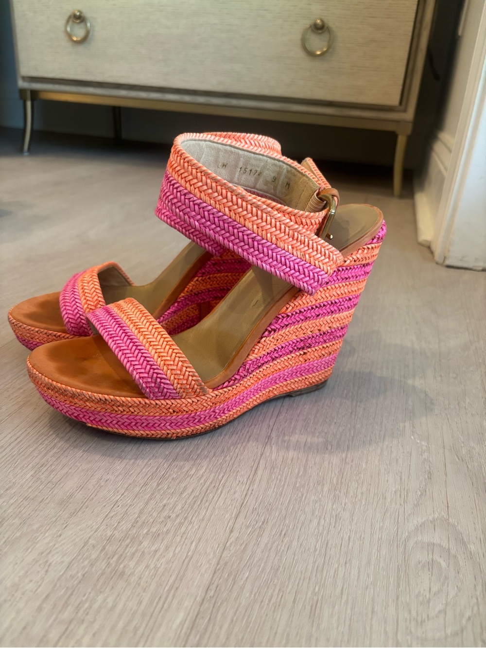 Women's Pink & Orange Woven Espadrille Wedge Sandals